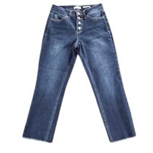Royalty for Me Petite 10P High Rise Straight Jeans Dark Wash Raw Hem Button Fly